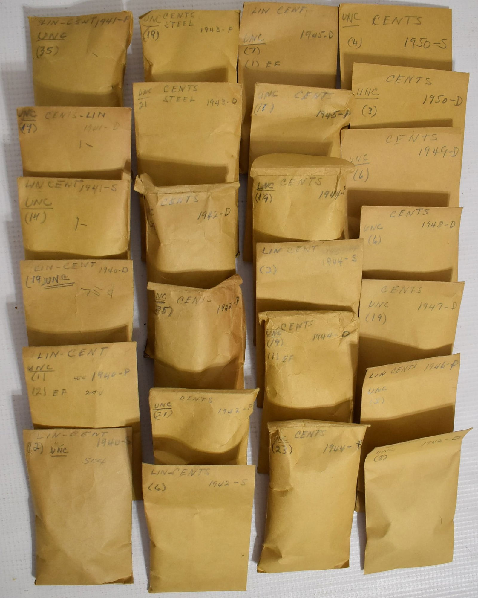 LG. LOT ASST. LINCOLN HEAD CENTS, 1940-1950 INCL. UNC. (1 of 6)