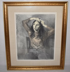 LITHOGRAPH GIRL COMBING HER HAIR SIGNED RAPHAEL SOYER
