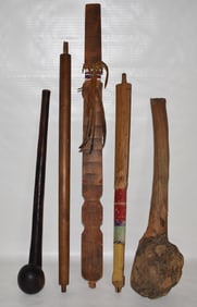 5 AMERICAN INDIAN WAR CLUBS & TOMAHAWK HANDLES, 20TH C.