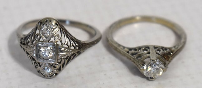 LOT (2) ART DECO 18KT WHITE GOLD/DIAMOND RINGS