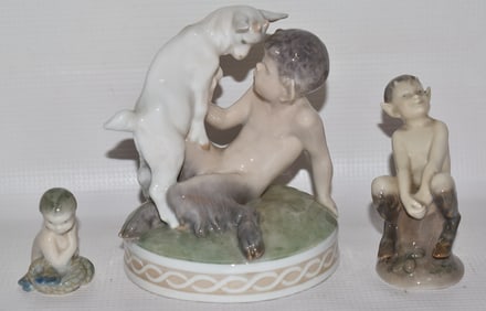 LOT (3) ROYAL COPENHAGEN PORCELAIN PAN FIGURINE