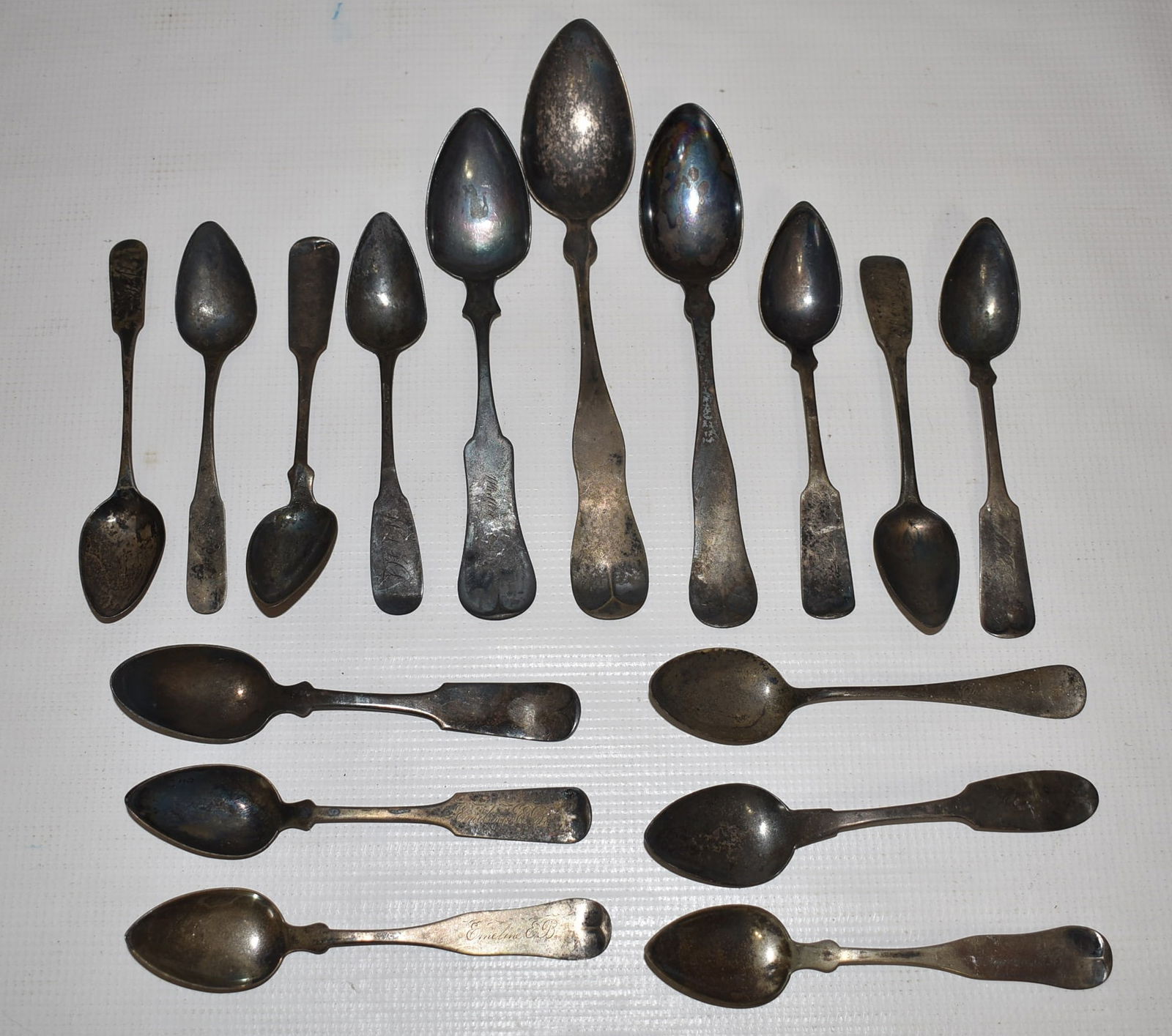 LOT ASSORTED EARLY COIN SILVER TEA/SOUP SPOONS, 19TH C. (1 of 11)