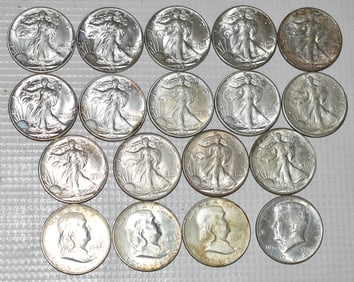 19 ASST. WALKING LIBERTY/FRANKLIN/KENNEDY HALF DOLLARS