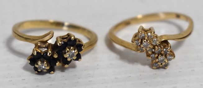 (2) 14KT YELLOW GOLD/DIAMOND/SAPPHIRE RINGS, 20TH C.