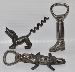 (3) VINTAGE FIGURAL CORK SCREW/BOTTLE OPENERS, 20TH C.