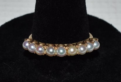 FINE ART DECO 14KT YELLOW GOLD/MIKIMOTO PEARL RING