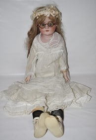 GERMAN BISQUE DOLL W/SLEEP EYES/EARRING HOLES/TEETH