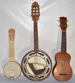 LOT (3) INCLUDING BANJO MANDOLINS, UKULELE