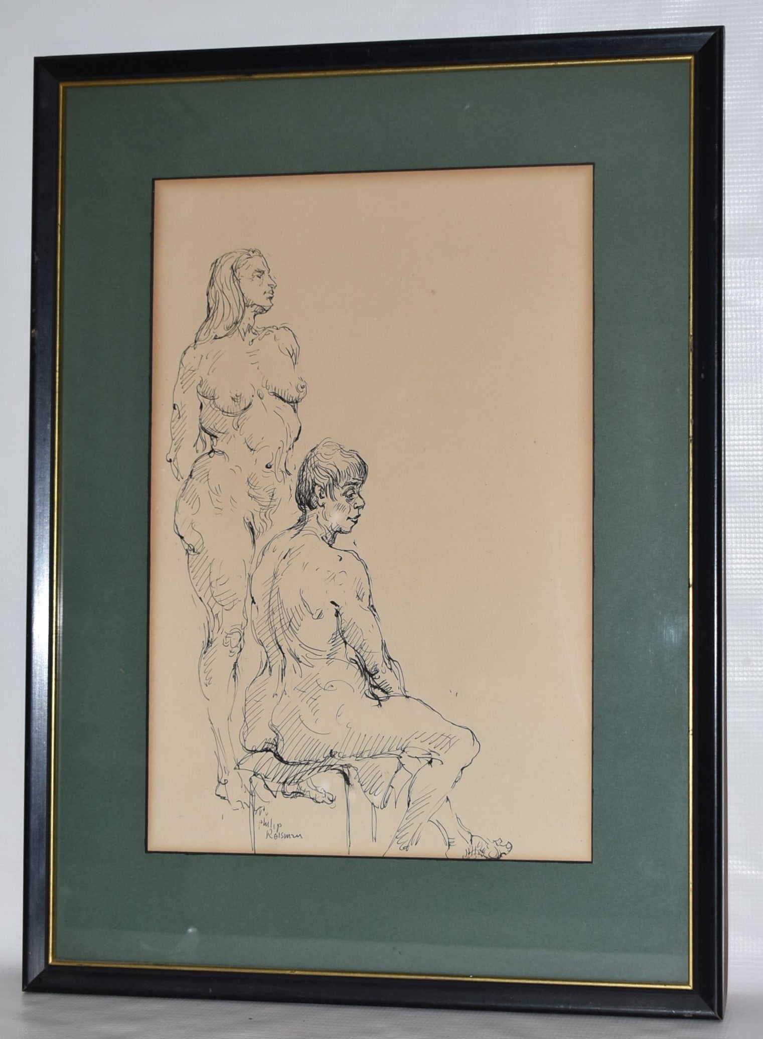 PEN/INK MALE & FEMALE NUDES SIGNED PHILIP REISMAN: PEN/INK MALE & FEMALE NUDES SIGNED PHILIP REISMAN (1904-1992 NY, NY) C. 1930, 16" X 11"