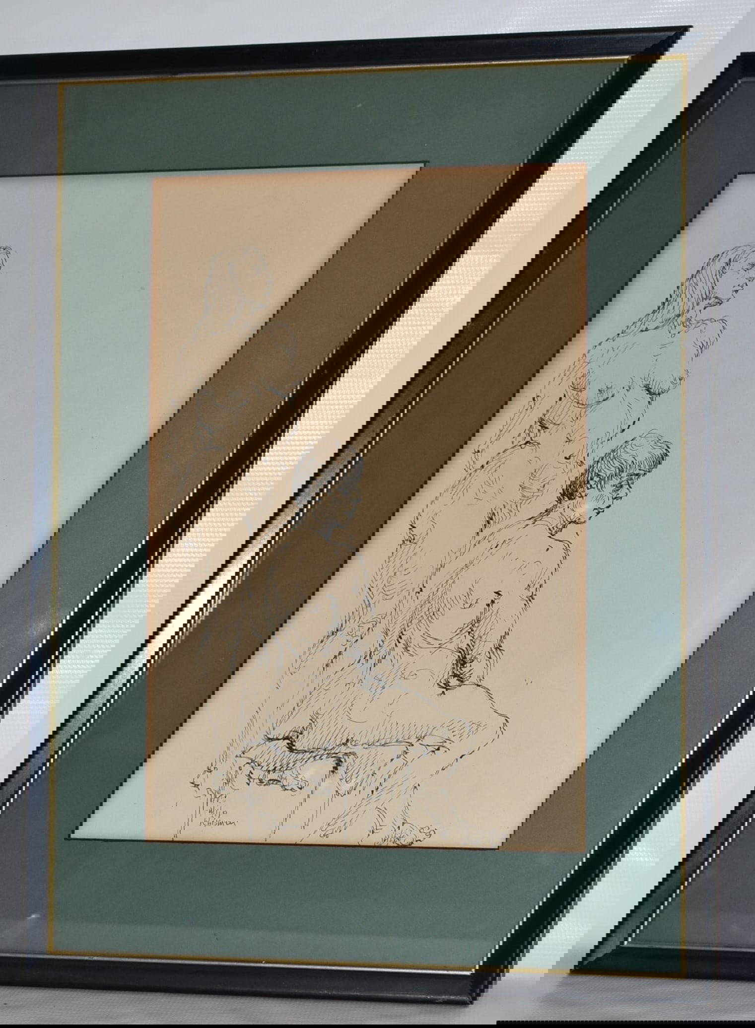 Pen/ink Male & Female Nudes Signed Philip Reisman Auction