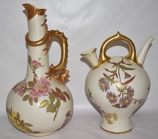 LOT (2) ROYAL WORCESTER H/P PORCELAIN EWER'S, 19TH C.