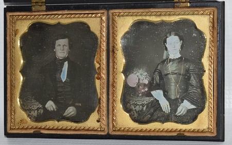 FINE DOUBLE CASED AMBROTYPE DOUBLE PORTRAIT SIGNED