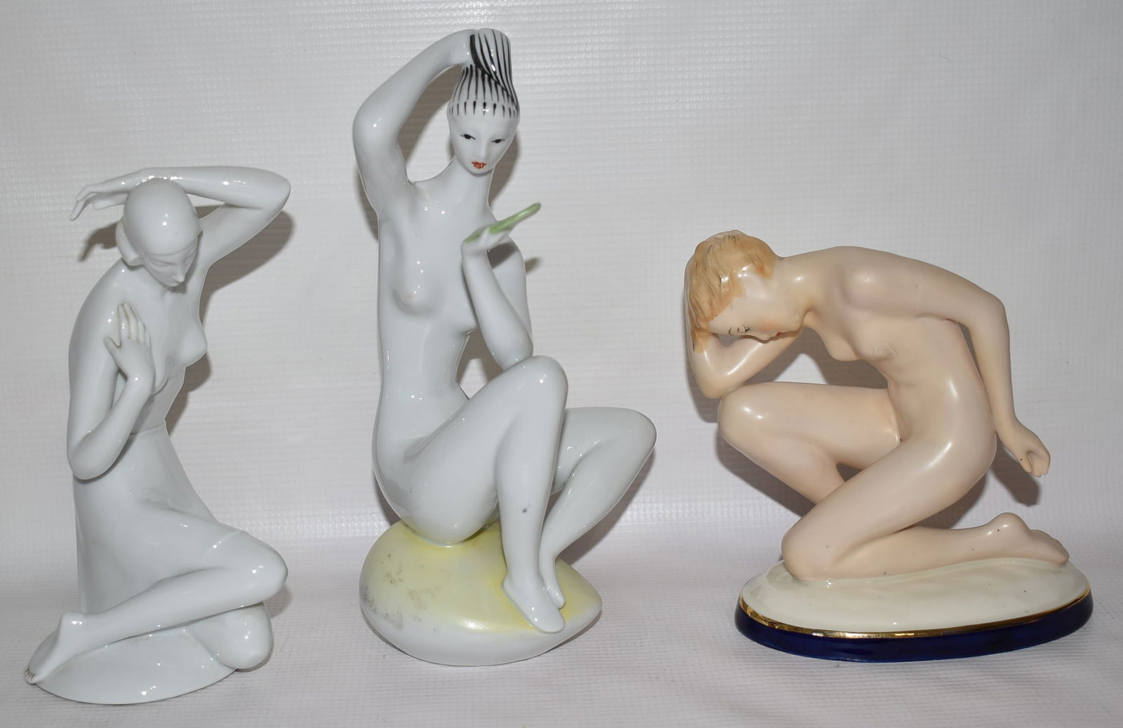 (3) ZSOLNAY NUDE, CZECH NUDE & ROSENTHAL NUDE, 20TH C.: LOT (3) ZSOLNAY NUDE, CZECH NUDE & ROSENTHAL NUDE, 20TH C., H. 7 1/4"