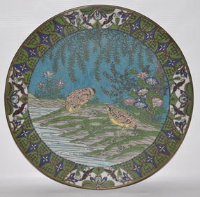 CHINESE CLOISONNE CHARGER W/QUAIL, 19TH C., D. 12"