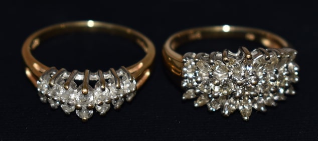 LOT (2) DECO STYLE 14KT YELLOW GOLD/DIAMOND RINGS