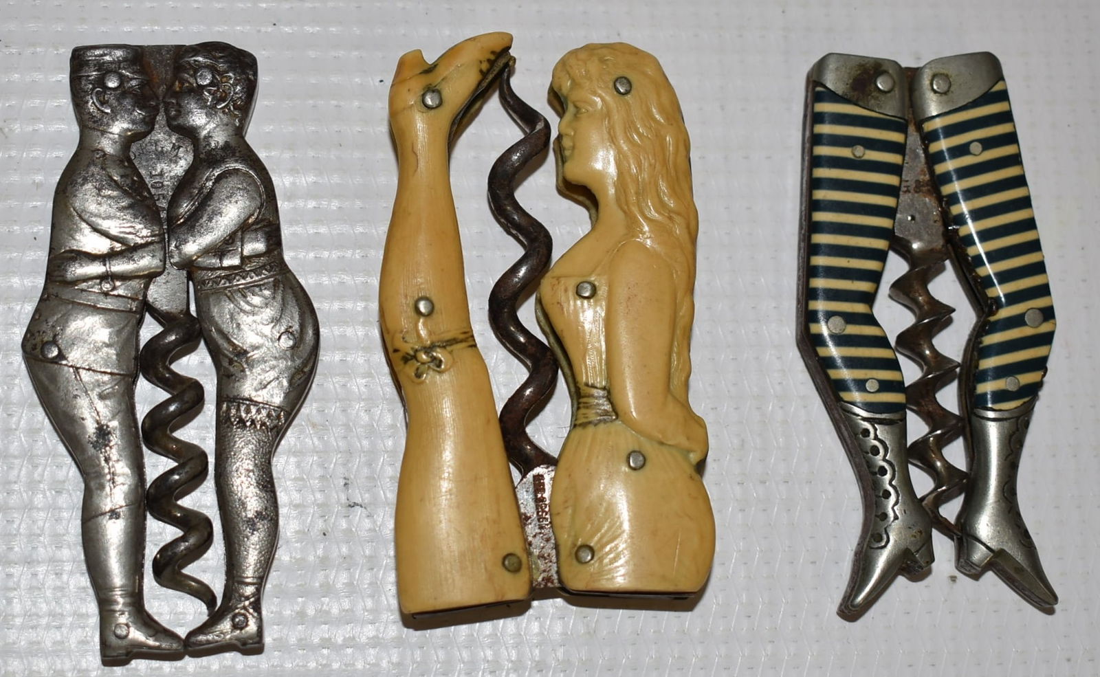 LOT (3) FIGURAL FOLDING CORK SCREWS W/RISQUE LEGS (1 of 9)