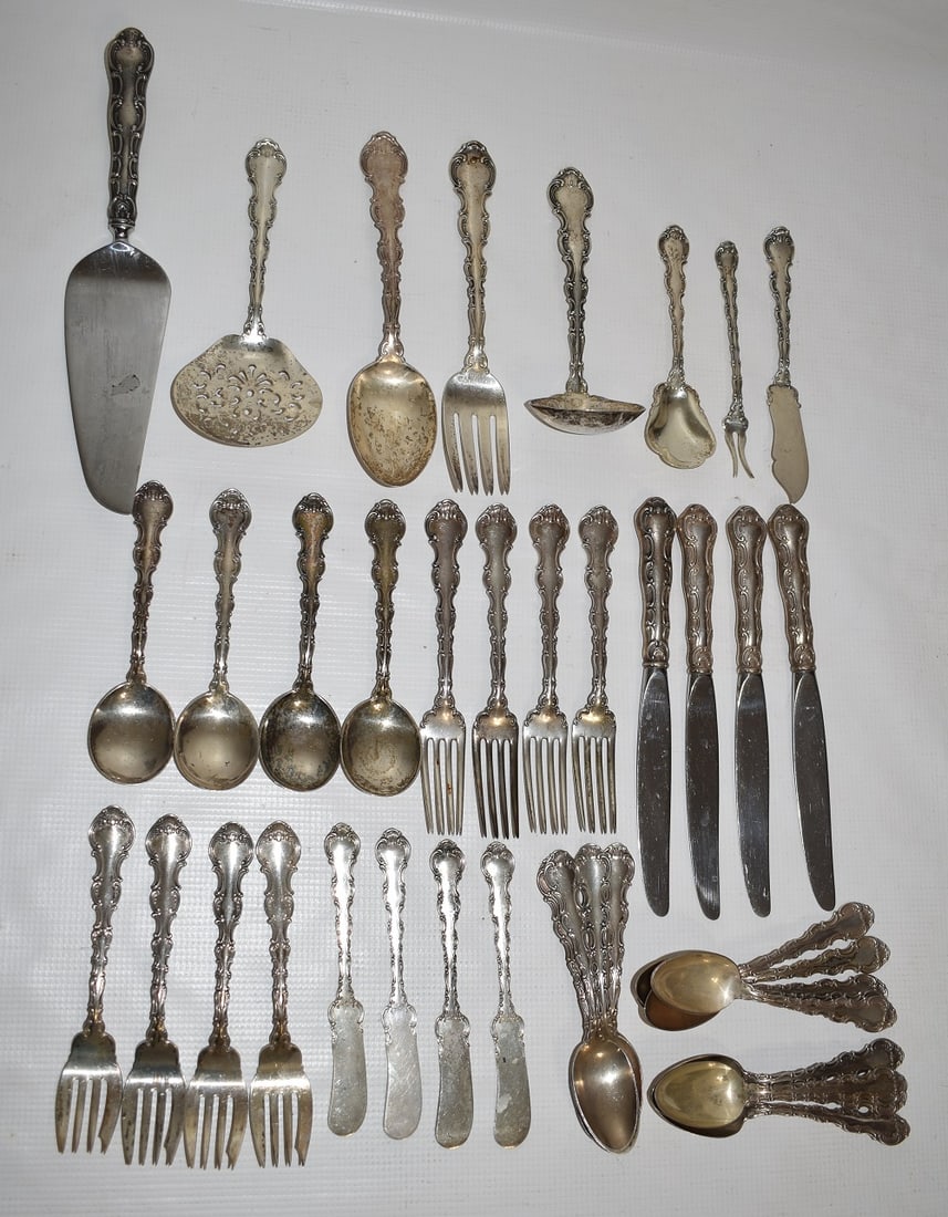 ASST GORHAM STERLING FLATWARE SERVICE STRASBURG PATTERN (1 of 9)