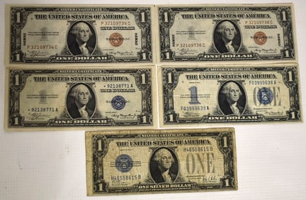 (5) ASSORTED US NOTES INCL. HAWAII/SILVER CERTIFICATES