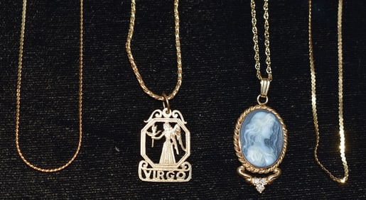 LOT (6) DECO 14KT YELLOW GOLD DELICATE CHAINS/PENDANTS