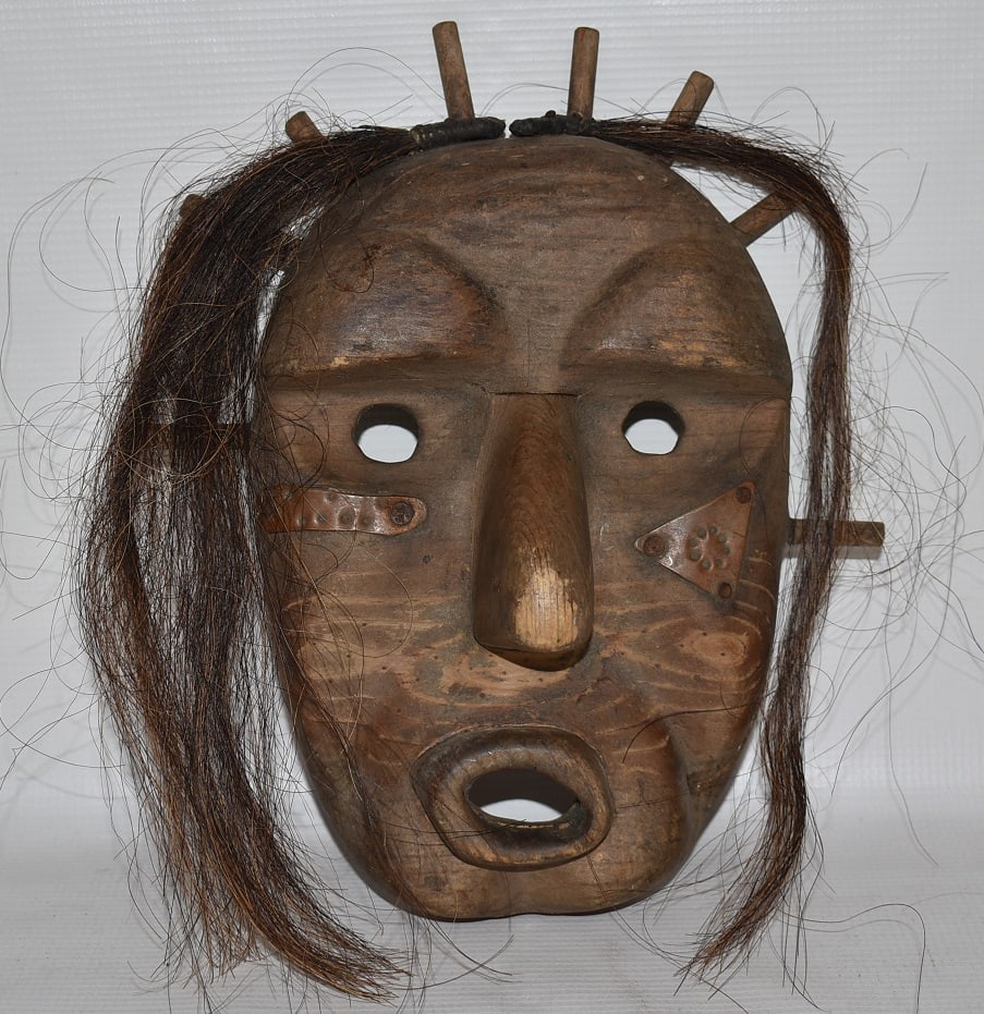 NW COAST KWAKIUTL CARVED CEDAR BUKWUS SPIRIT DANCE MASK (1 of 6)