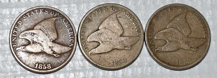 LOT (3) 1858 FLYING EAGLE CENTS (SMALL LETTERS)
