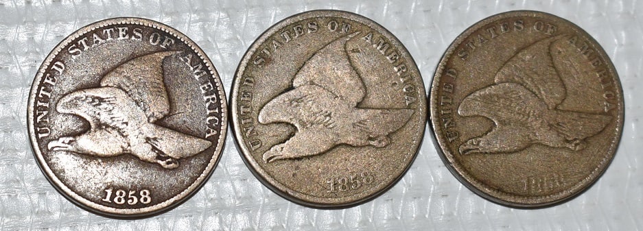 LOT (3) 1858 FLYING EAGLE CENTS (SMALL LETTERS) (1 of 7)