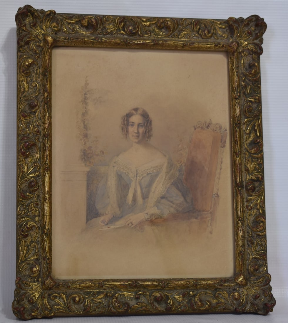 W/C MISS TYNDALE OF BRISTOL SIGNED VERSO A. PENLEY: W/C MISS TYNDALE OF BRISTOL SIGNED VERSO A. PENLEY (AARON EDWIN PENLEY 1807-1870 ENGLAND) C. 1840, 9 1/2" X 7 1/2"