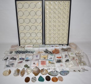 LG. LOT ASSORTED GEM STONES W/ SPECIMEN CASES & JEWELRY