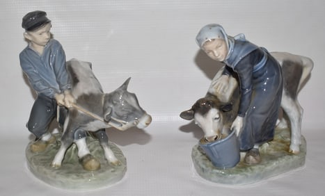 (2) ROYAL COPENHAGEN PORCELAIN FIGURINES W/COWS SIGNED