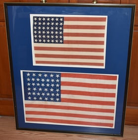 FINE (2) VINTAGE AMERICAN FLAG DISPLAY, 39 & 42 STARS