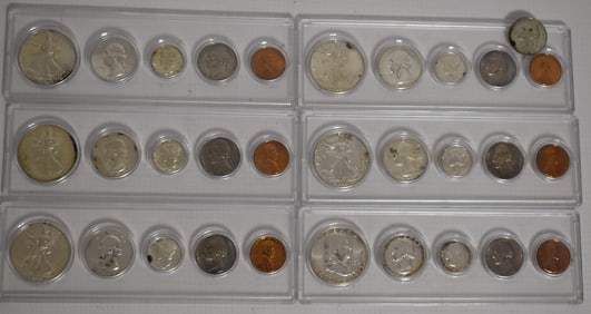 6 SETS UNC. HALF DOLLARS/QUARTERS/DIMES/NICKELS/PENNIES