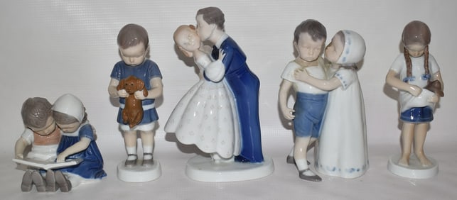 LOT (5) B & G COPENHAGEN PORCELAIN FIGURINES, 20TH C.