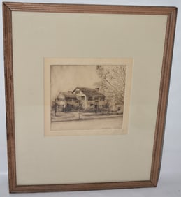 ETCHING THE OLD HOMESTEAD SIGNED H.E. CHAPMAN (HARRY E.