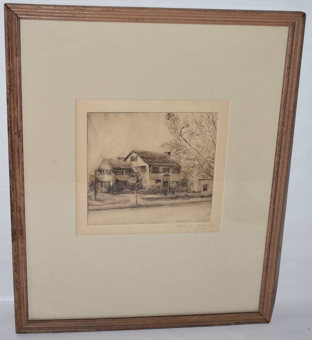 ETCHING THE OLD HOMESTEAD SIGNED H.E. CHAPMAN (HARRY E. (1 of 6)