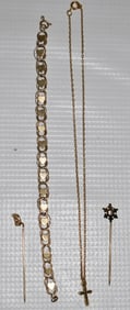 LOT ASSORTED 14KT YELLOW GOLD BRACELETS/STICK PINS