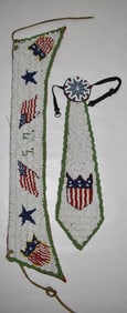 (2) AMERICAN INDIAN BEADED DEERSKIN NECK TIE & COLLAR