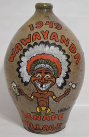 FOLK ART WAWAYANDA LENAPE VILLAGE H/P JUG SIGNED