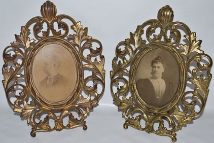 PAIR VICTORIAN GILT IRON PHOTO FRAMES, 19TH C., H. 11"