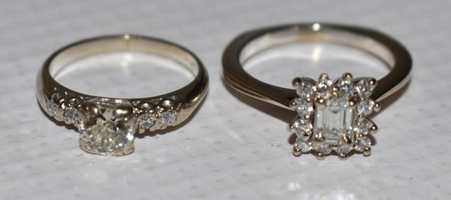 LOT (2) ART DECO 14KT WHITE GOLD/DIAMOND RINGS, C. 1950
