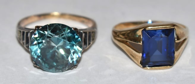 LOT (2) 14KT YELLOW GOLD/TOPAZ/SAPPHIRE RINGS, 20TH C.