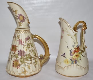 LOT (2) ROYAL WORCESTER H/P PORCELAIN EWER'S, 19TH C.