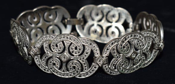 ART DECO STERLING/MARCASITE BRACELET, C. 1930, 18.3 DWT