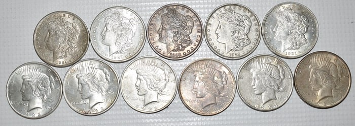 LOT (11) ASSORTED SILVER DOLLARS INCL. MORGAN, PEACE