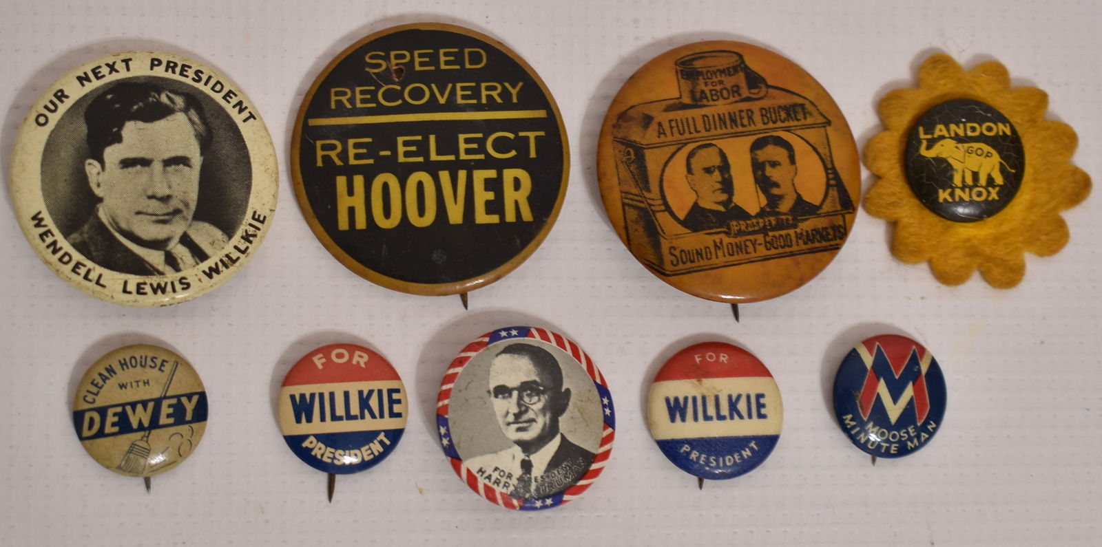 ASST. POLITICAL PIN BACKS INCL. ROOSEVELT/WILLKIE, ETC. (1 of 9)