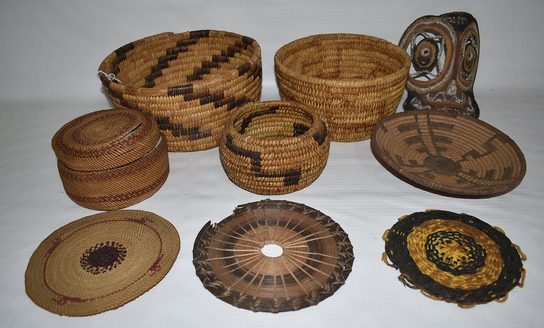 ASST. AM. INDIAN COIL BASKETS/BOWLS/MASK, INCL. PAPAGO (1 of 18)