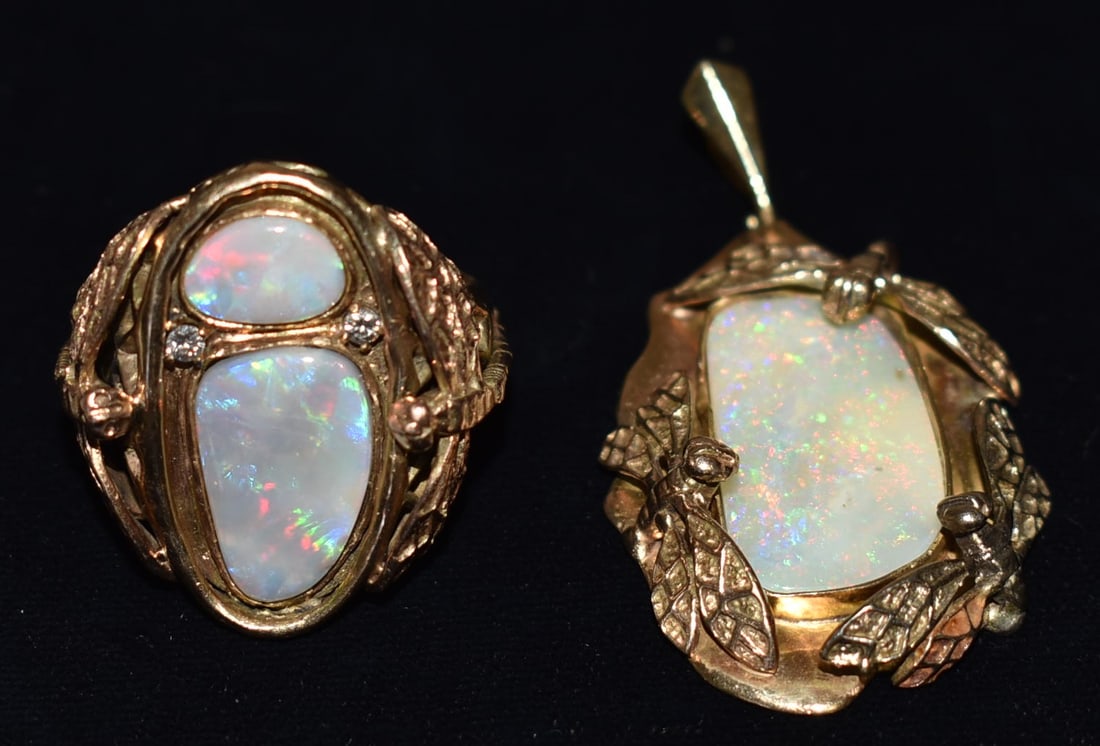 2 ART NOUVEAU 14KT YELLOW GOLD/OPAL RING & PENDANT (1 of 12)