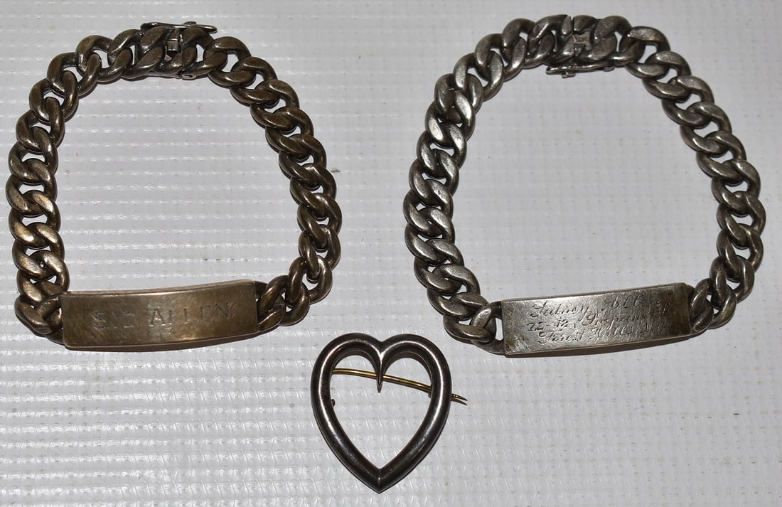 LOT (3) STERLING INCL. (2) ID BRACELETS & HEART PIN (1 of 12)