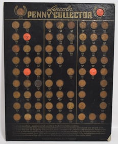 LINCOLN CENT COIN DISPLAY BOARD, 1909-1935