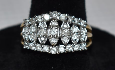 DECO STYLE 14KT YELLOW GOLD/DIAMOND COCKTAIL RING