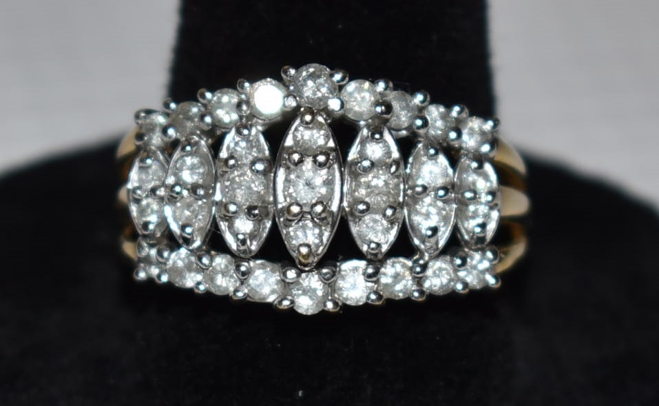 DECO STYLE 14KT YELLOW GOLD/DIAMOND COCKTAIL RING (1 of 9)